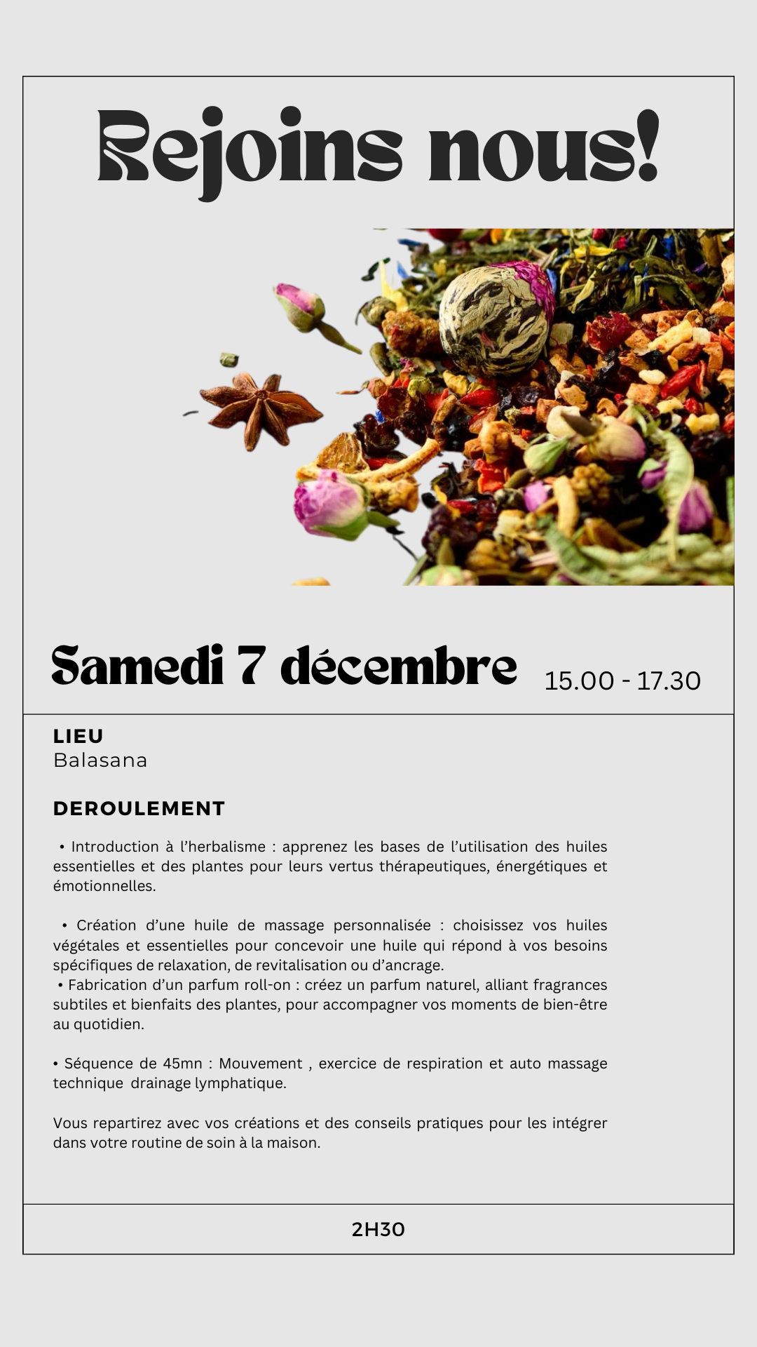 Atelier Aroma/ herbalisme / Auto massage / Yoga